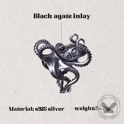 Gothic Distressed Octopus Sterling Silver Open Ring