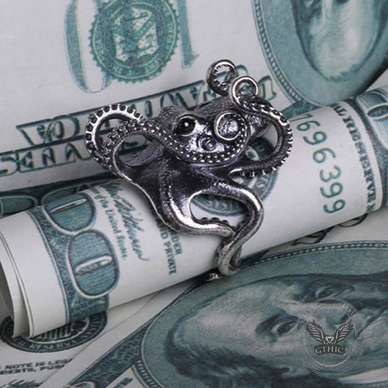 Gothic Distressed Octopus Sterling Silver Open Ring