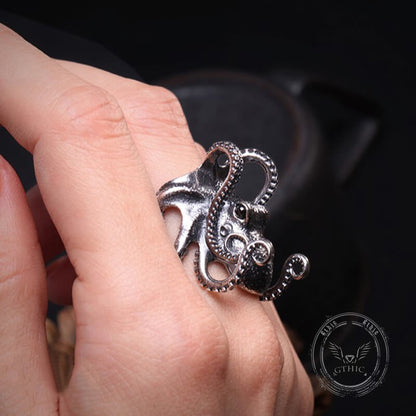 Gothic Distressed Octopus Sterling Silver Open Ring