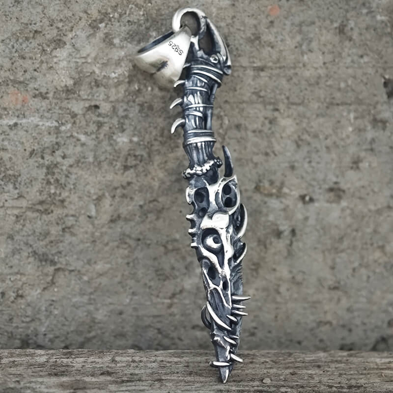 Gothic Dragon Dagger Knife Sterling Silver Pendant