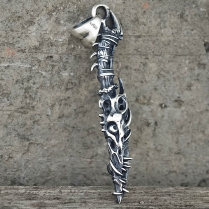 Gothic Dragon Dagger Knife Sterling Silver Pendant