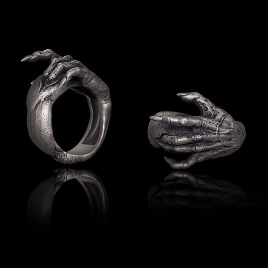 Gothic Evil Devil Hand Sterling Silver Ring