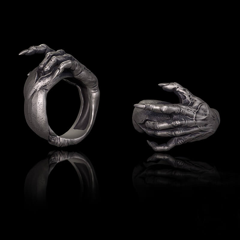 Gothic Evil Devil Hand Sterling Silver Ring
