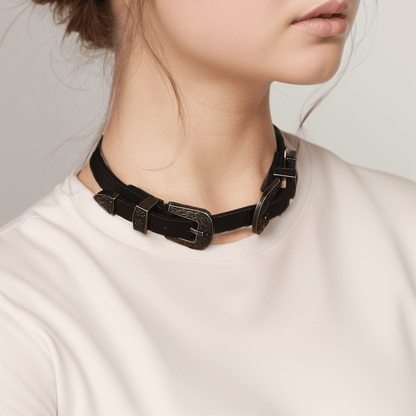 Gothic Pattern Pu Leather Buckle Choker