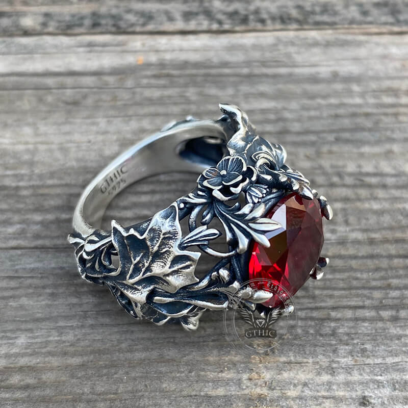 Gothic Pattern Zircon-set Sterling Silver Ring