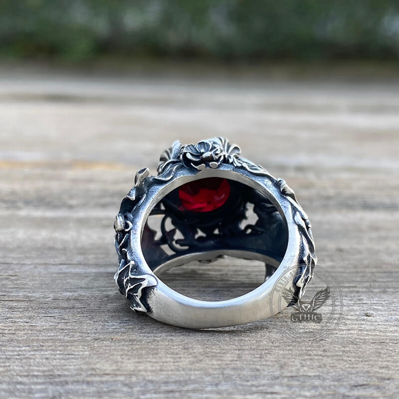 Gothic Pattern Zircon-set Sterling Silver Ring
