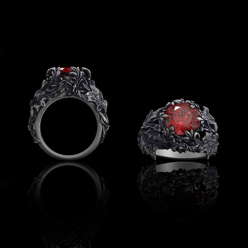 Gothic Pattern Zircon-set Sterling Silver Ring