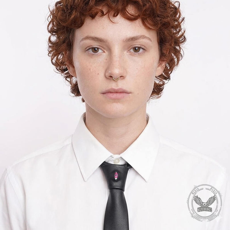 Gothic Gem Eye Black Pu Leather Tie