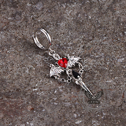 Gothic Gem Heart Bat Zinc Alloy Drop Earrings