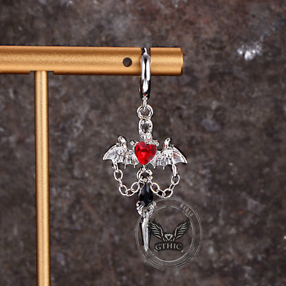 Gothic Gem Heart Bat Zinc Alloy Drop Earrings