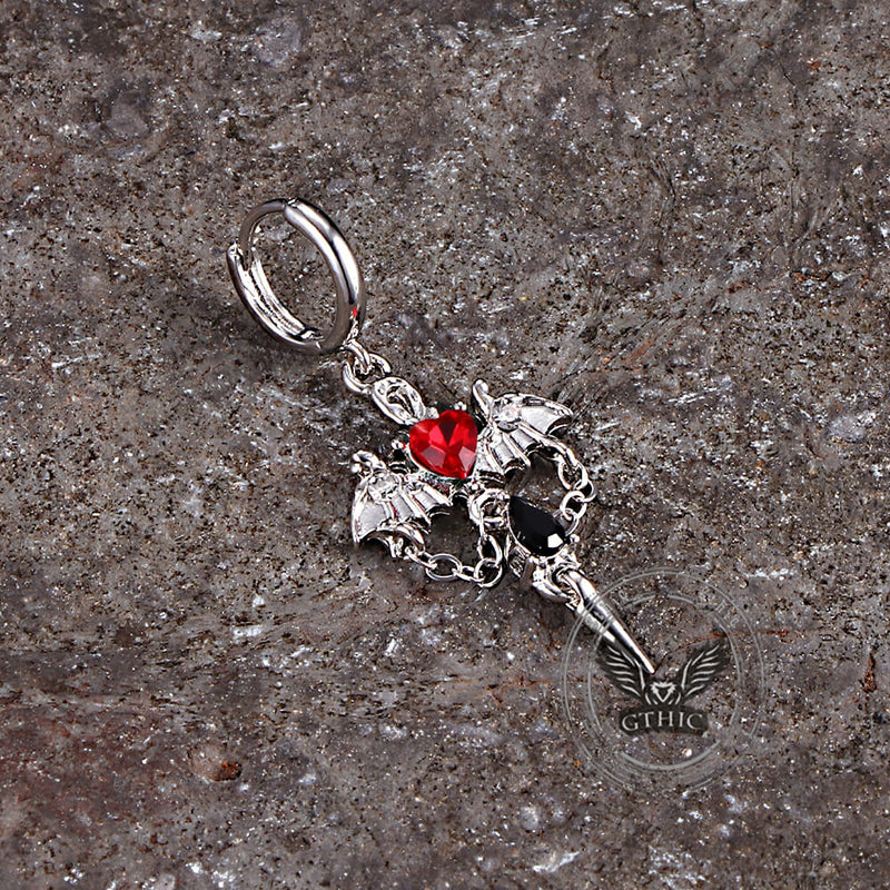 Gothic Gem Heart Bat Zinc Alloy Drop Earrings