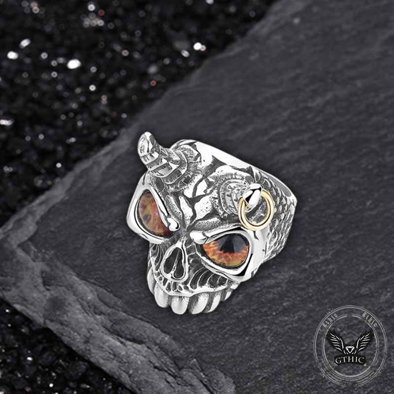 Gothic Horn Skull Devil Eye Stainless Steel Ring