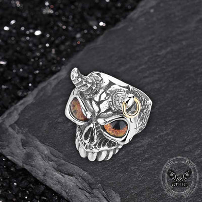 Gothic Horn Skull Devil Eye Stainless Steel Ring