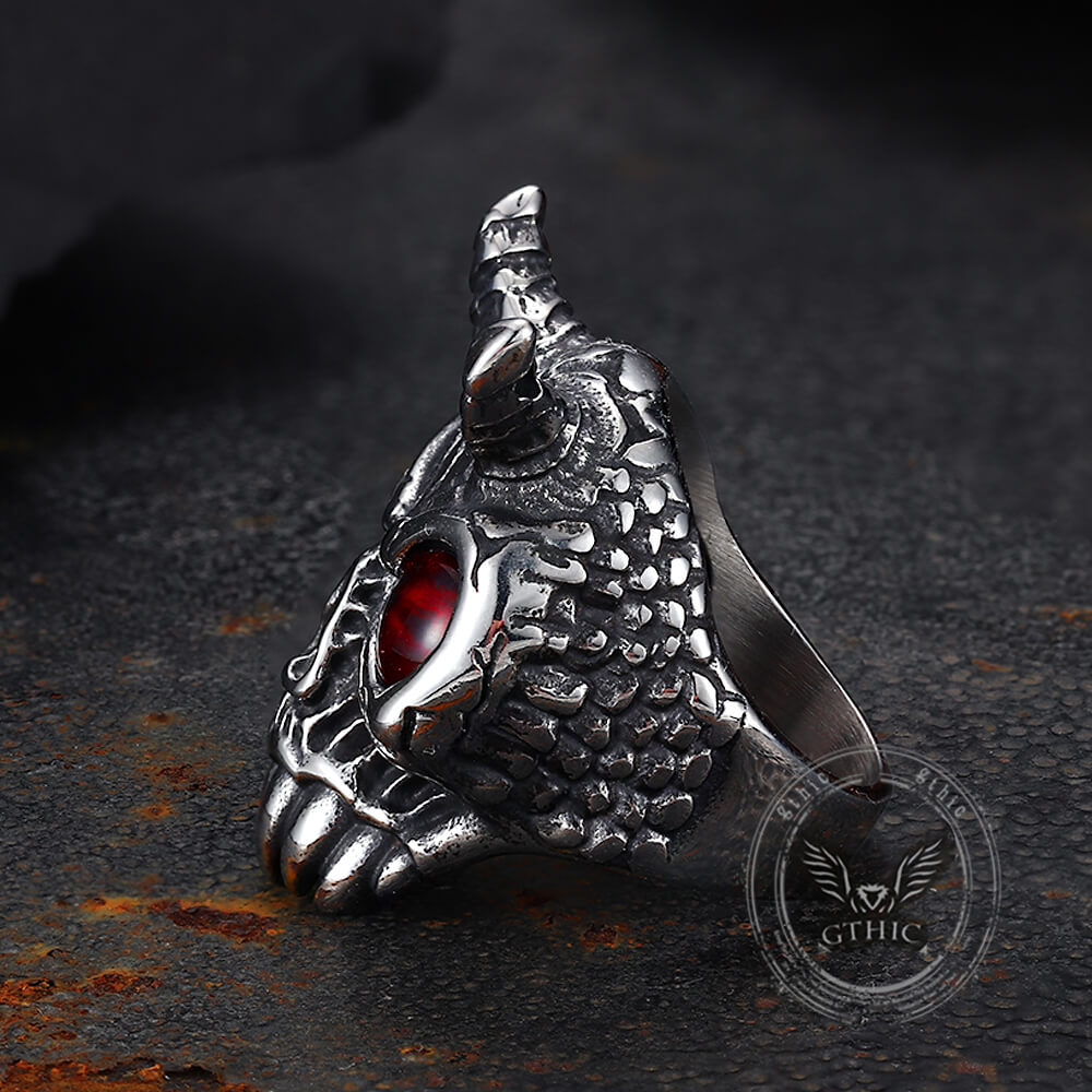 Gothic Horn Skull Devil Eye Stainless Steel Ring