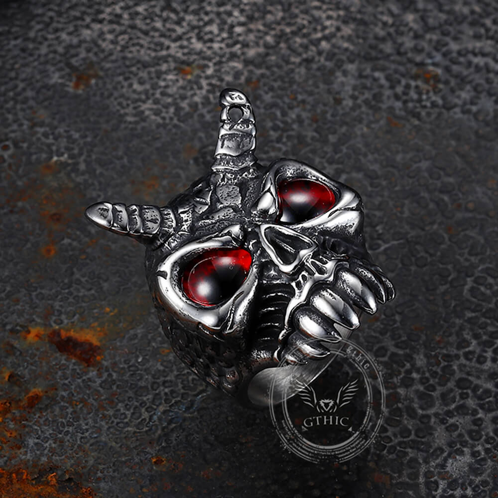 Gothic Horn Skull Devil Eye Stainless Steel Ring