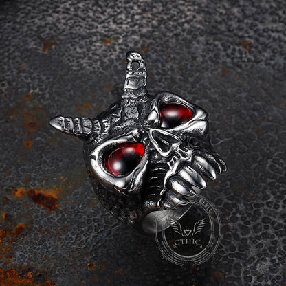 Gothic Horn Skull Devil Eye Stainless Steel Ring