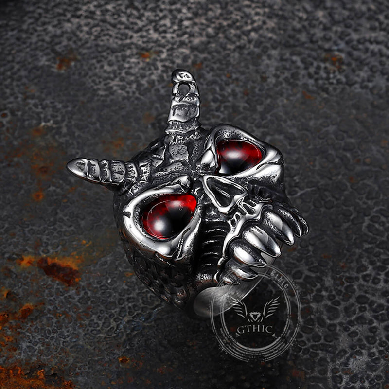 Gothic Horn Skull Devil Eye Stainless Steel Ring