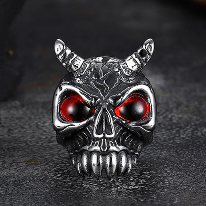 Gothic Horn Skull Devil Eye Stainless Steel Ring