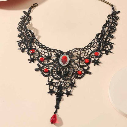 Gothic Lace Ruby Alloy Choker Necklace
