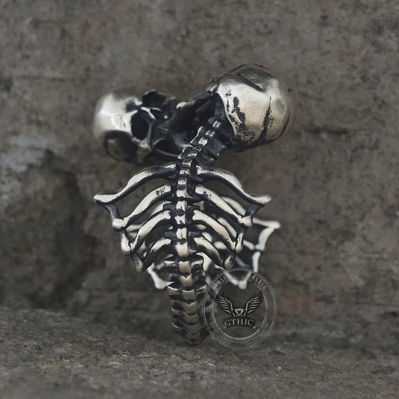 Gothic Love Kiss Sterling Silver Skull Ring
