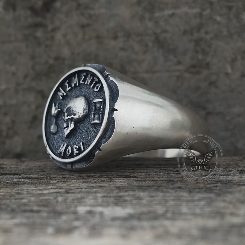 Gothic Memento Mori Letters Sterling Silver Skull Ring