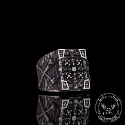 Gothic Multiple Skulls Cross Sterling Silver Zircon Ring