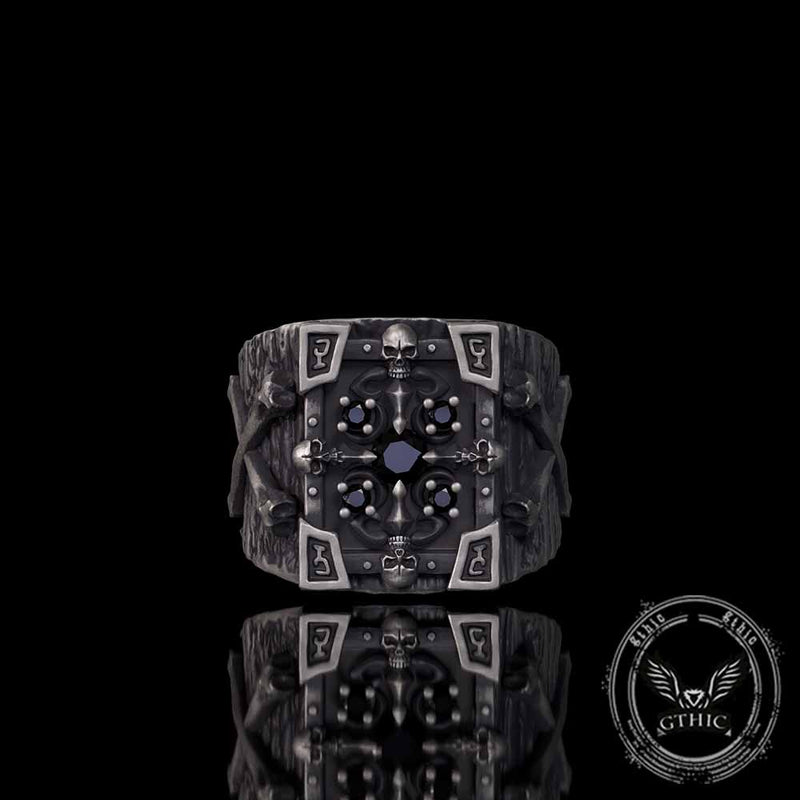 Gothic Multiple Skulls Cross Sterling Silver Zircon Ring