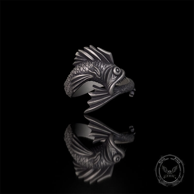 Gothic Mutant Fish Sterling Silver Animal Ring