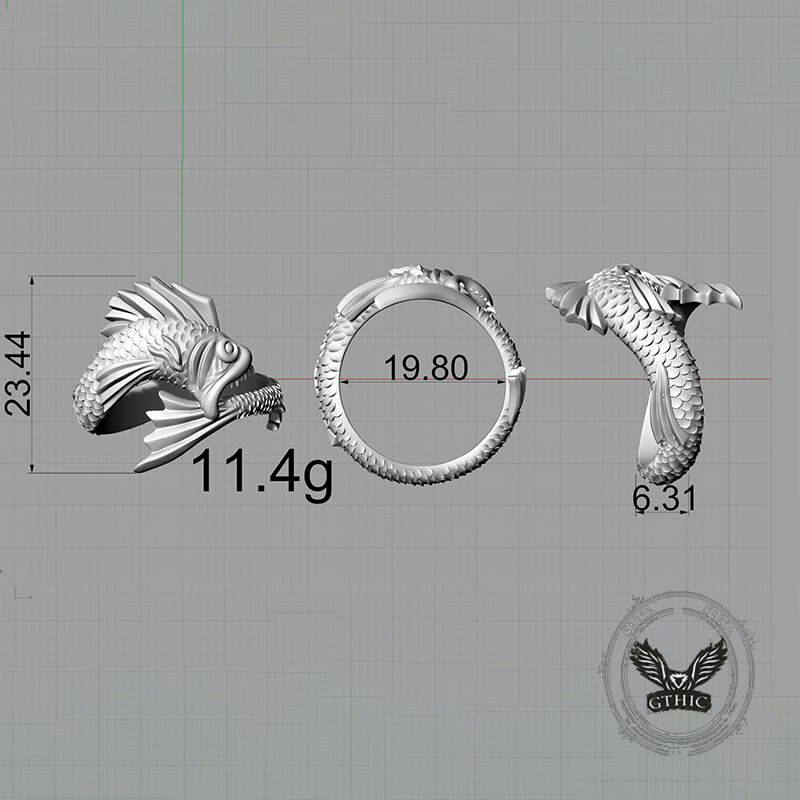 Gothic Mutant Fish Sterling Silver Animal Ring