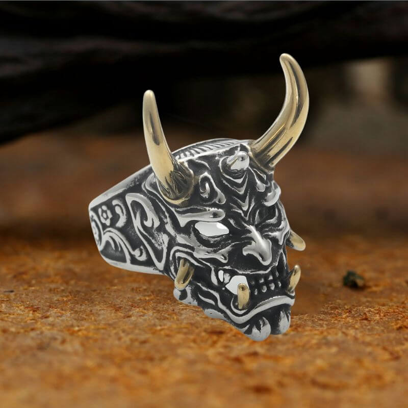Gothic Oni Mask Stainless Steel Skull Ring