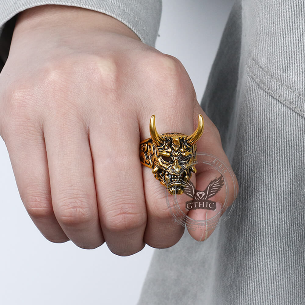 Gothic Oni Mask Stainless Steel Skull Ring