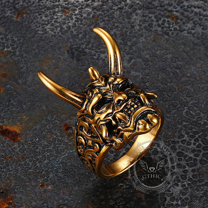 Gothic Oni Mask Stainless Steel Skull Ring