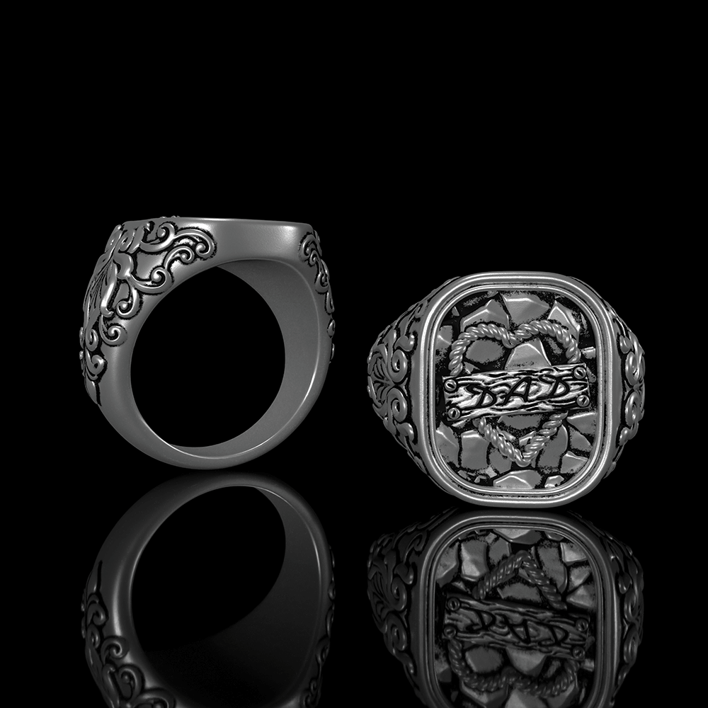 Gothic Pattern Nameplate Sterling Silver Ring