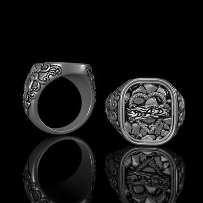 Gothic Pattern Nameplate Sterling Silver Ring