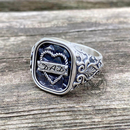 Gothic Pattern Nameplate Sterling Silver Ring