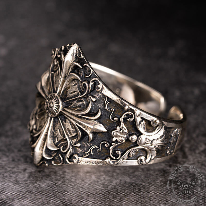 Gothic Pattern Sterling Silver Open Ring
