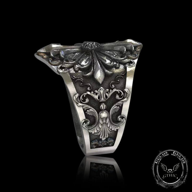 Gothic Pattern Sterling Silver Open Ring