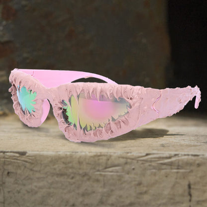 Gothic Personality Drip Glue Brushed Polarized Pc Sunglasses