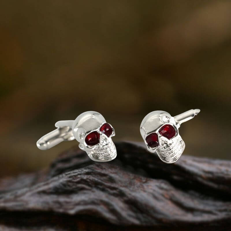 Gothic Red Gem Eye Skull Copper Cufflinks