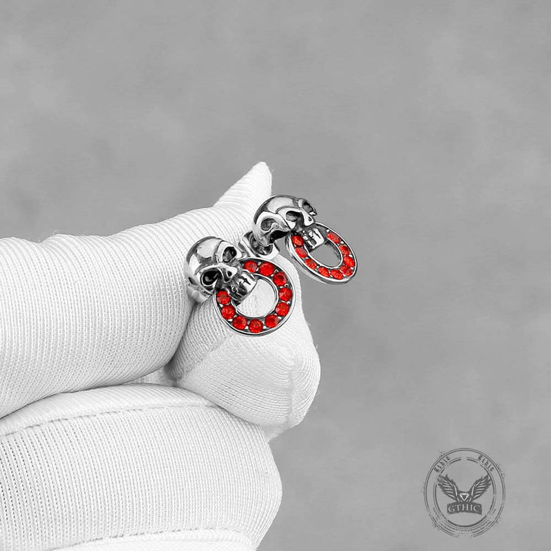 Gothic Red Gem Skull Stainless Steel Stud Earrings
