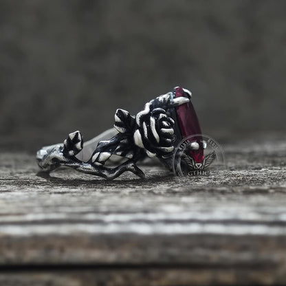 Gothic Rose Red Gemstone Sterling Silver Ring