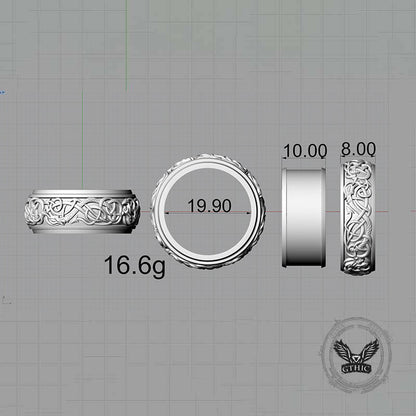 Nordic Dragon Sterling Silver Viking Spinner Ring
