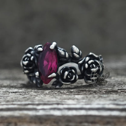Gothic Rose Red Gemstone Sterling Silver Ring