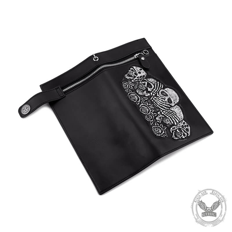 Gothic Rose Skull Bifold Leather Chain Wallet