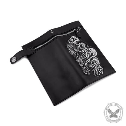 Gothic Rose Skull Bifold Leather Chain Wallet