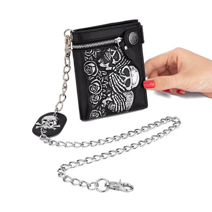 Gothic Rose Skull Bifold Leather Chain Wallet