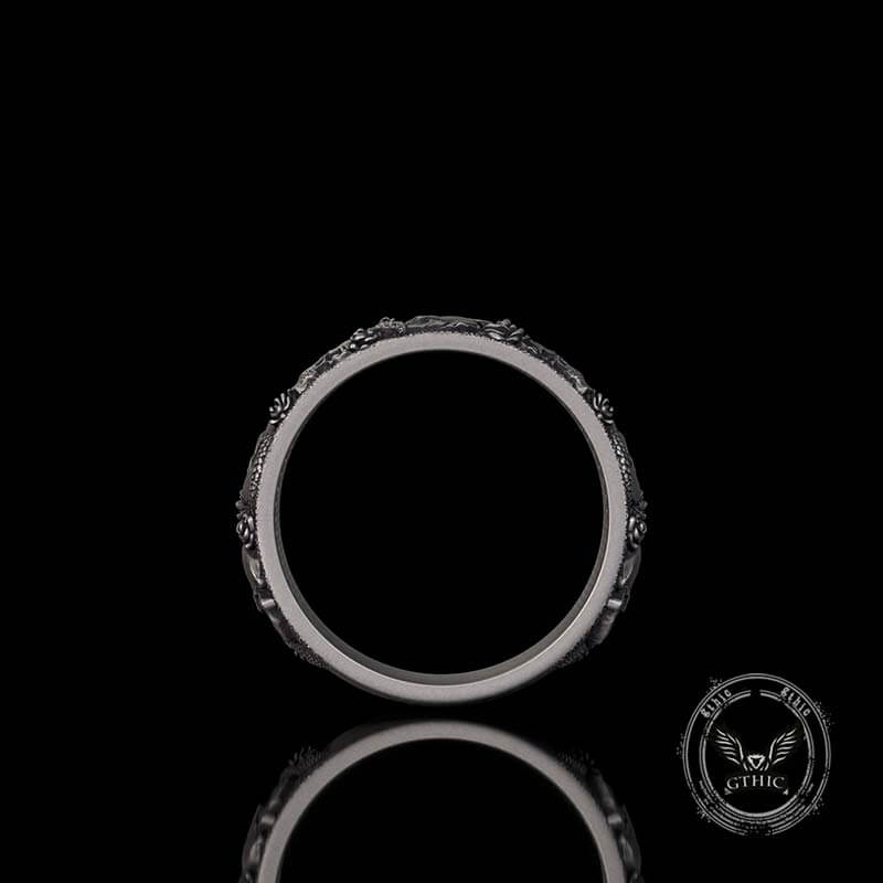Gothic Rose Skull Snake Sterling Silver Ring