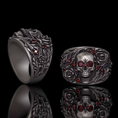 Gothic Rose Skull Sterling Silver Gemstone Ring