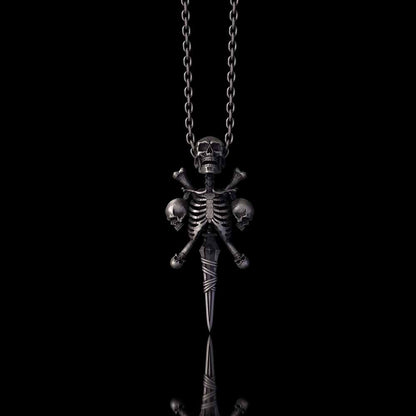 Gothic Skeleton Sword Bone Cross Sterling Silver Pendant