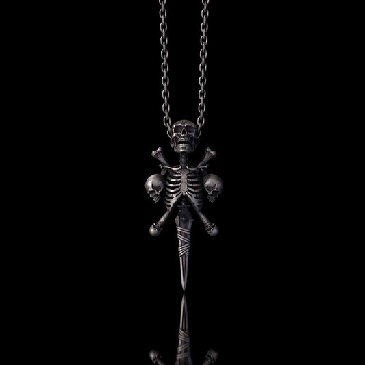Gothic Skeleton Sword Bone Cross Sterling Silver Pendant